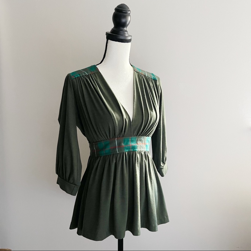 Anthropologie Zachary’s Smile NYC Green Plaid Top St Patrick’s Day Irish Y2K